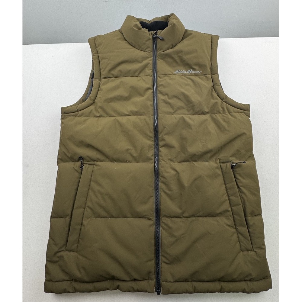 Eddie Bauer EB550 Vest Mens Sz M Down Puffer Outdoor Pockets Olive Green